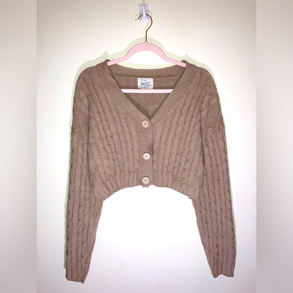 NWOT- The Native One Boutique, Cropped Woven Pattern Knit Cardigan